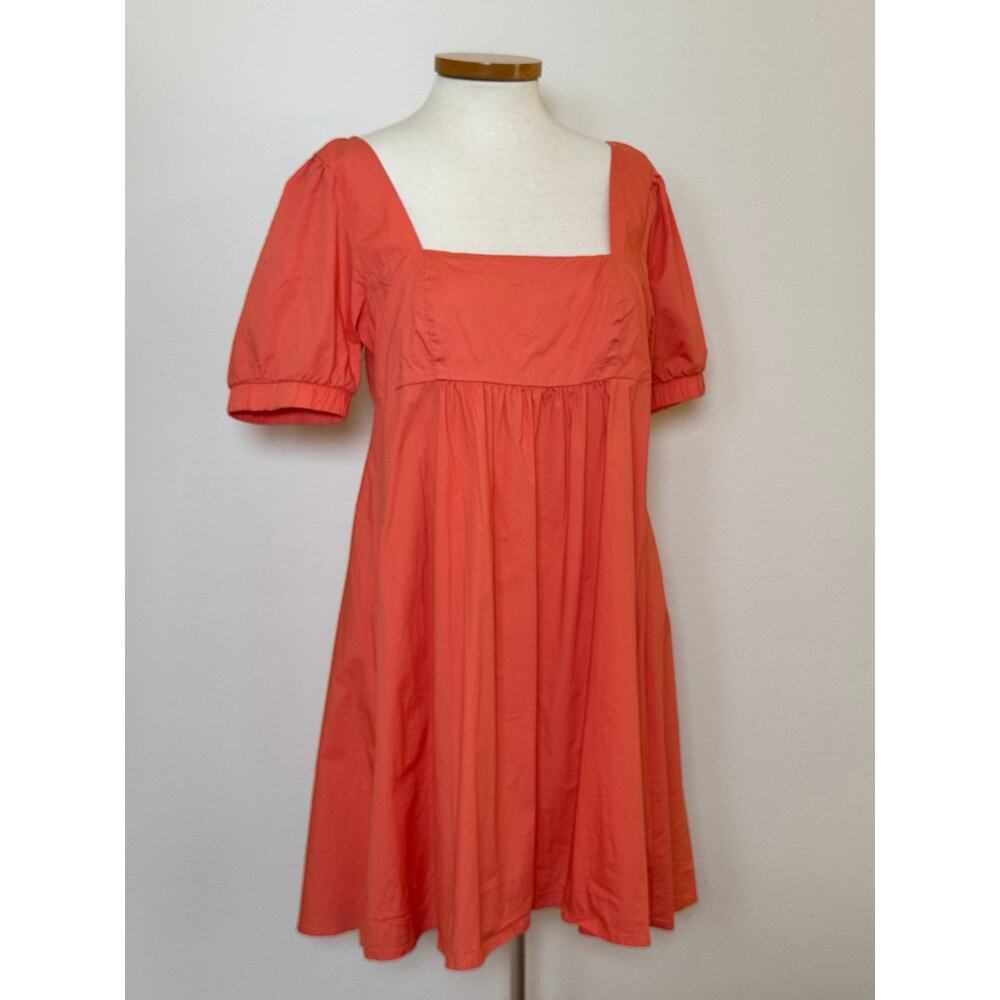Wild Fable Coral Babydoll Sun Dress Smocked Cotton Puff Sleeve Large